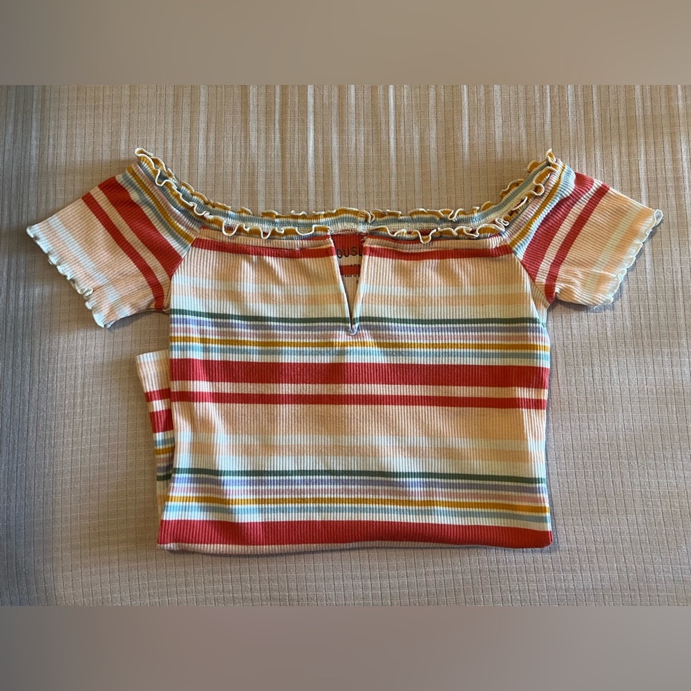 AERO Colorful Striped Off-Shoulder Blouse